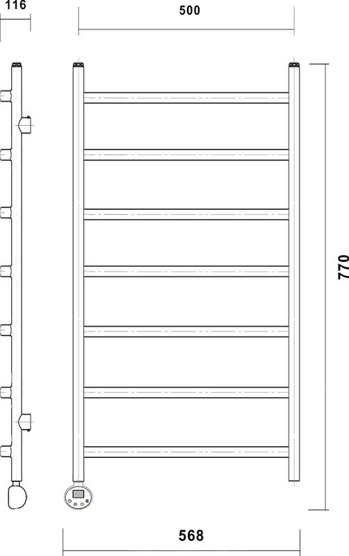 Полотенцесушитель электрический Domoterm Калипсо П7 70х50, черный матовый, L