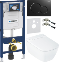 Комплект Умный унитаз Geberit AquaClean Sela Square безободковый, с биде, белый + Инсталляция Duofix UP 320 111.300.00.5 + Кнопка Sigma 01 115.770.DW.5 черная + Звукоизоляция + Крепления 111.815.00.1 к стене