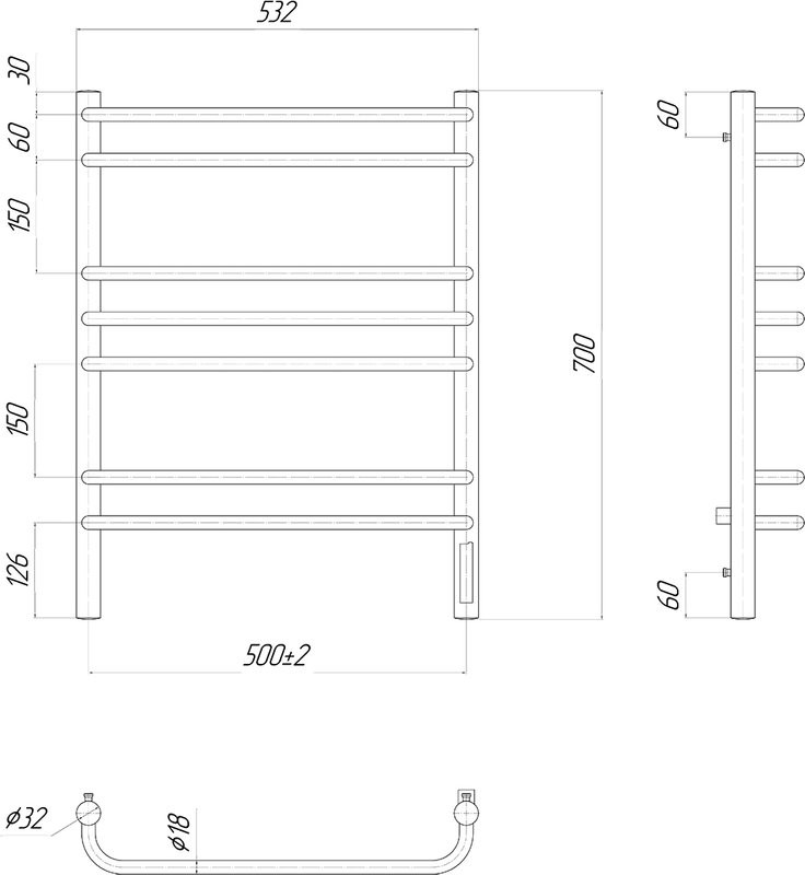 Полотенцесушитель электрический Lemark Luna П7 50x70, хром