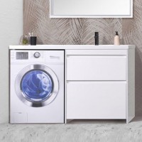 Тумба с раковиной Belux Ока Н 60-02 R напольная, 2 ящика, глянцевая белая