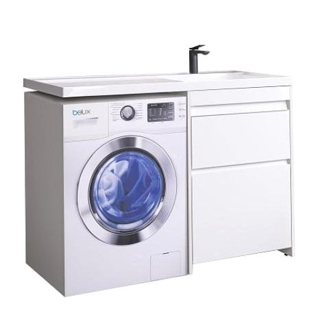 Тумба с раковиной Belux Ока Н 60-02 R напольная, 2 ящика, глянцевая белая