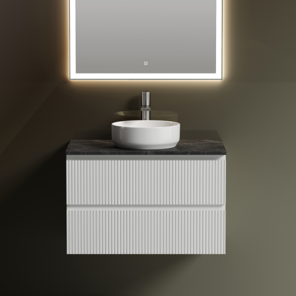 Тумба с раковиной Sancos Snob T 80 см, bianco, столешница черный мрамор, раковина CN6005