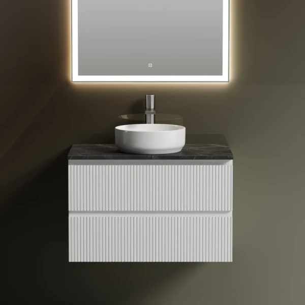 Тумба с раковиной Sancos Snob T 80 см, bianco, столешница черный мрамор, раковина CN6005