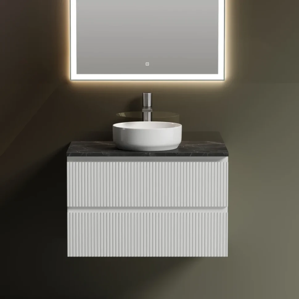 Тумба с раковиной Sancos Snob T 80 см, bianco, столешница черный мрамор, раковина CN6005