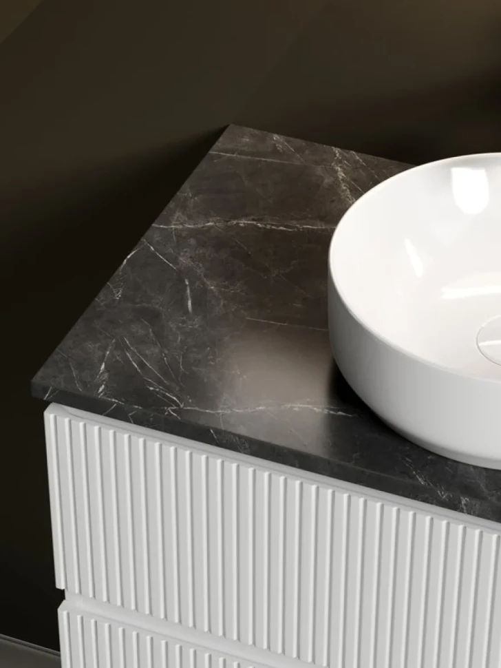 Тумба с раковиной Sancos Snob T 80 см, bianco, столешница черный мрамор, раковина CN6005