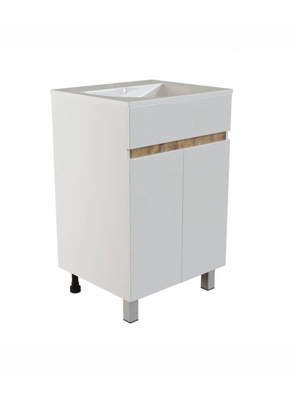 Тумба для ванной "БРИКС-50" 2 створки белый/дуб вотан под рак."Breeze 50" мебельный (Sanita Luxe)(ПВХ)