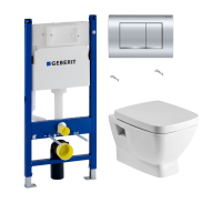 Комплект Унитаз подвесной Santek Нео 1WH302423 с микролифтом + Инсталляция Geberit Duofix Delta 458.163.21.1 с кнопкой смыва, хром