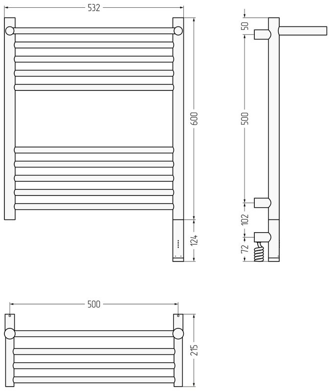Полотенцесушитель электрический Сунержа Богема 3.1 30-6007-6050 70x55 см, подключение справа, матовый белый, лесенка, с полкой