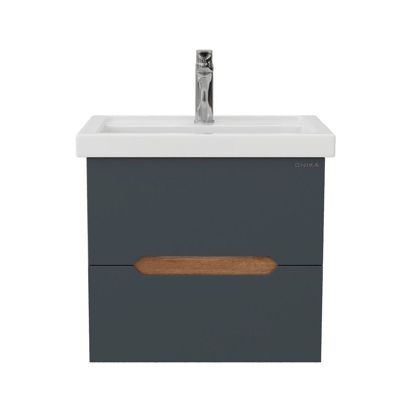 Тумба с раковиной Onika Айленд 60 подвесная, графит, дуб крафт золотой