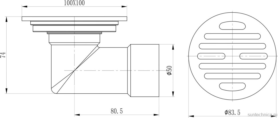 Душевой трап Raglo R605.10 10x10, в пол, с сухим затвором, хром