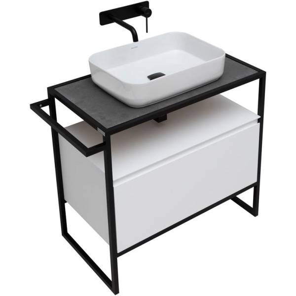 Тумба с раковиной Allen Brau Priority 80 напольная, белый матовый, столешница графит структ