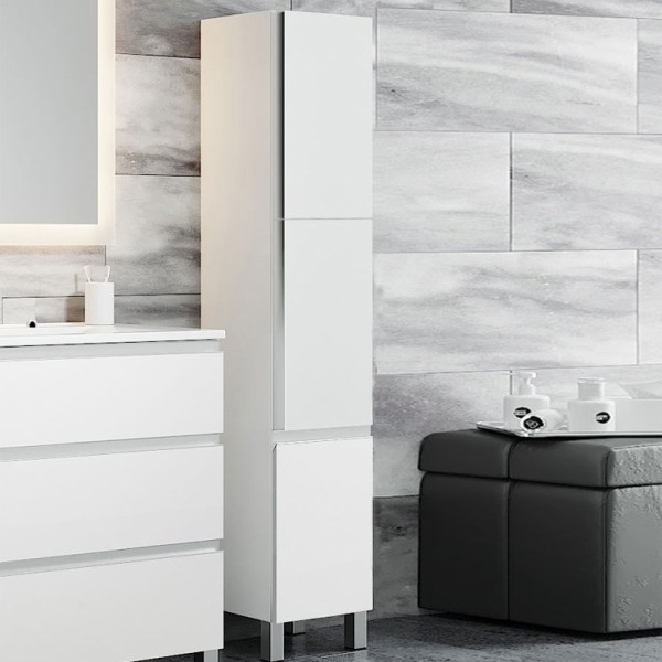 Шкаф пенал для ванной Sanvit Авеню 3 белый, с бельевой корзиной