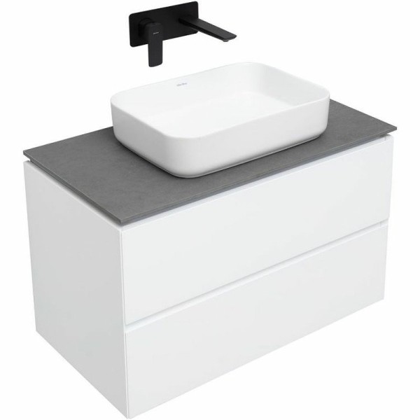 Тумба с раковиной Allen Brau Infinity 85 подвесная, белый матовый, столешница графит структ