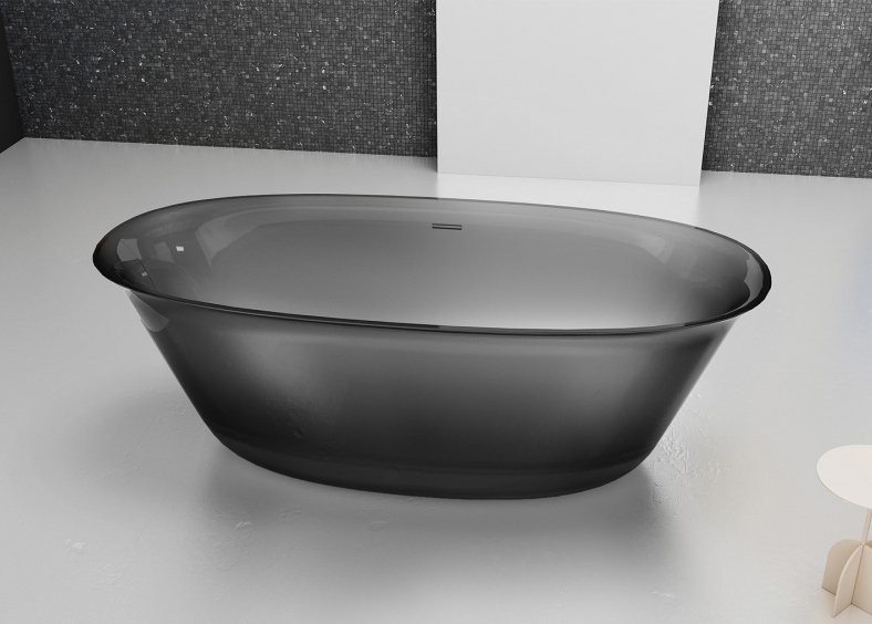 Акриловая ванна Abber Kristall AT9707 Onyx 170x75 см, отдельностоящая, черная, овальная, с донным клапаном