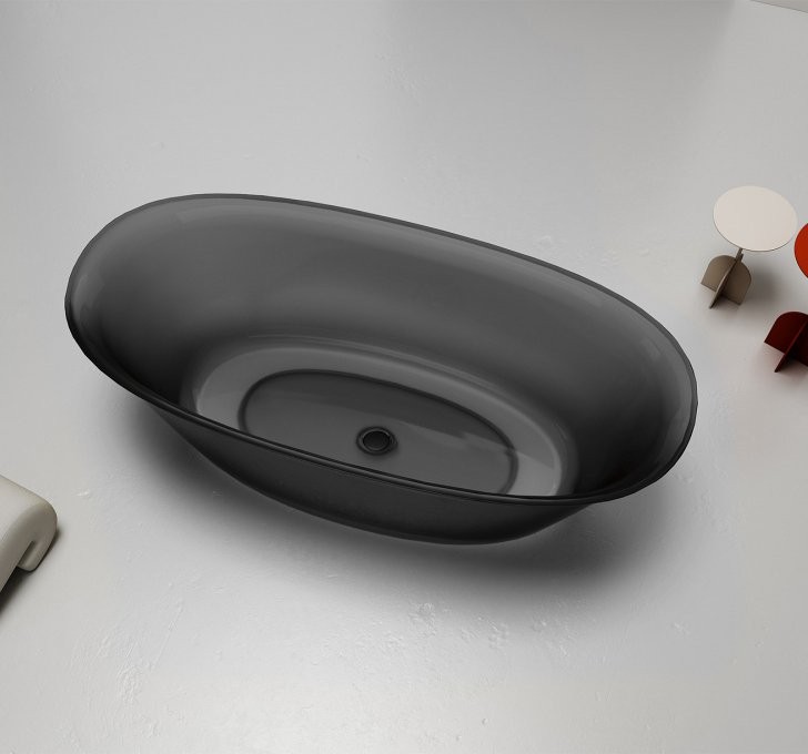 Акриловая ванна Abber Kristall AT9707 Onyx 170x75 см, отдельностоящая, черная, овальная, с донным клапаном