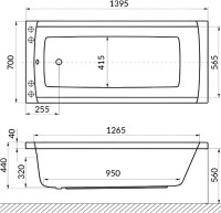 Акриловая ванна Excellent Aquaria Relax 140x70 см, встраиваемая, с гидромассажем, белая, с каркасом, со сливом-переливом, фурнитура бронза