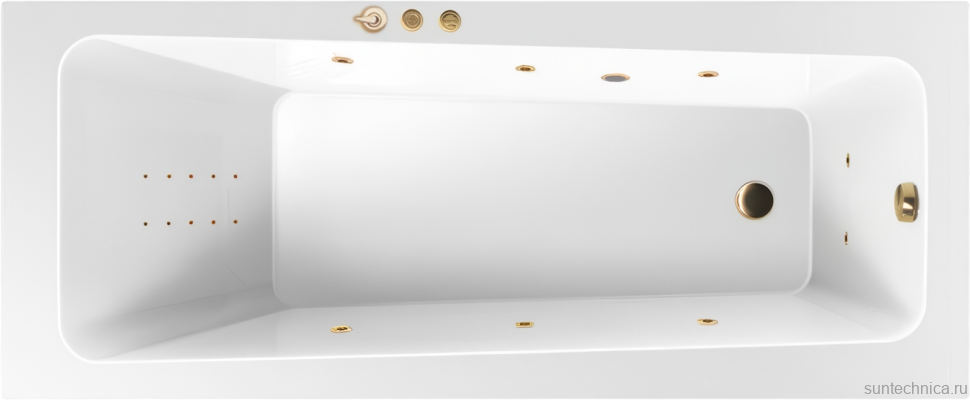 Акриловая ванна Excellent Ava Smart Nano 170x70 см, встраиваемая, с гидромассажем, белая, с каркасом, со сливом-переливом, фурнитура золото