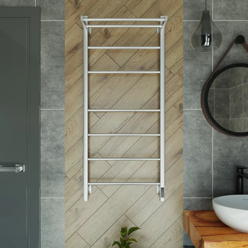 Полотенцесушитель электрический Grota Alto 530х1200 NM EL 120x55 см, подключение справа, слева, скрытое подключение справа, матовый хром, лесенка, с полкой