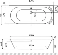 Акриловая ванна Excellent Oceana Nano 180x80 см, встраиваемая, с гидромассажем, белая, с каркасом, со сливом-переливом, фурнитура золото