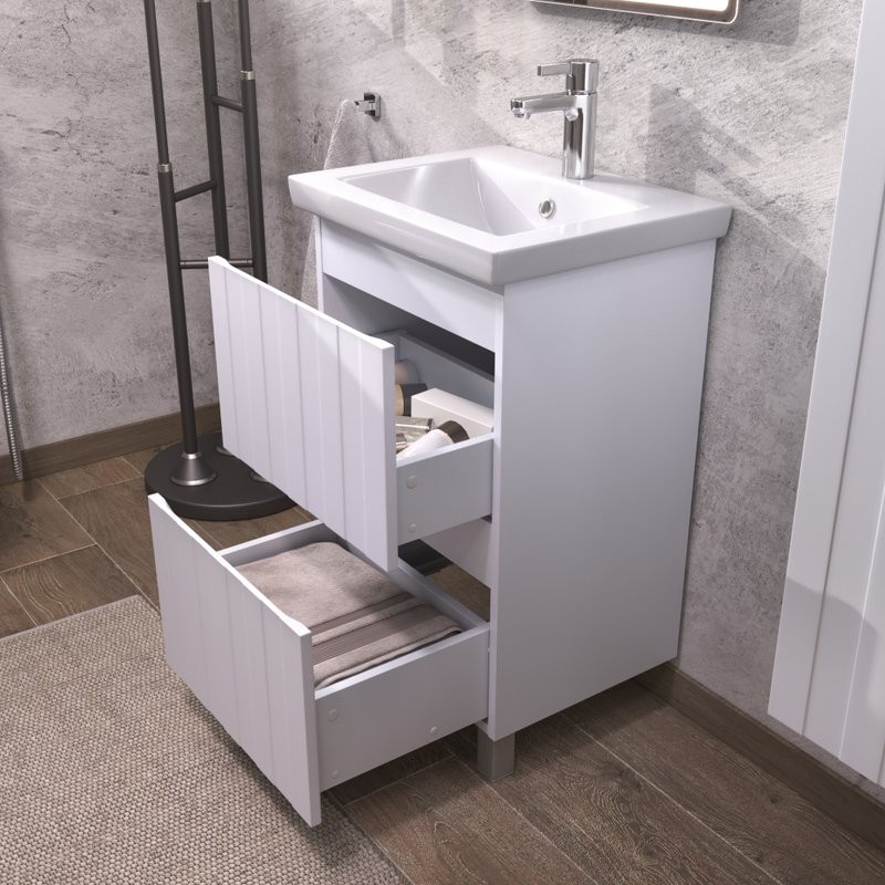 Мебель для ванной комнаты Vigo Finlay 50 напольная, 2 ящика, матовая белая