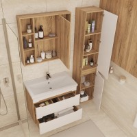 Тумба с раковиной SanStar Diva 80 подвесная, матовая белая, дуб вотан, раковина Фостер 80