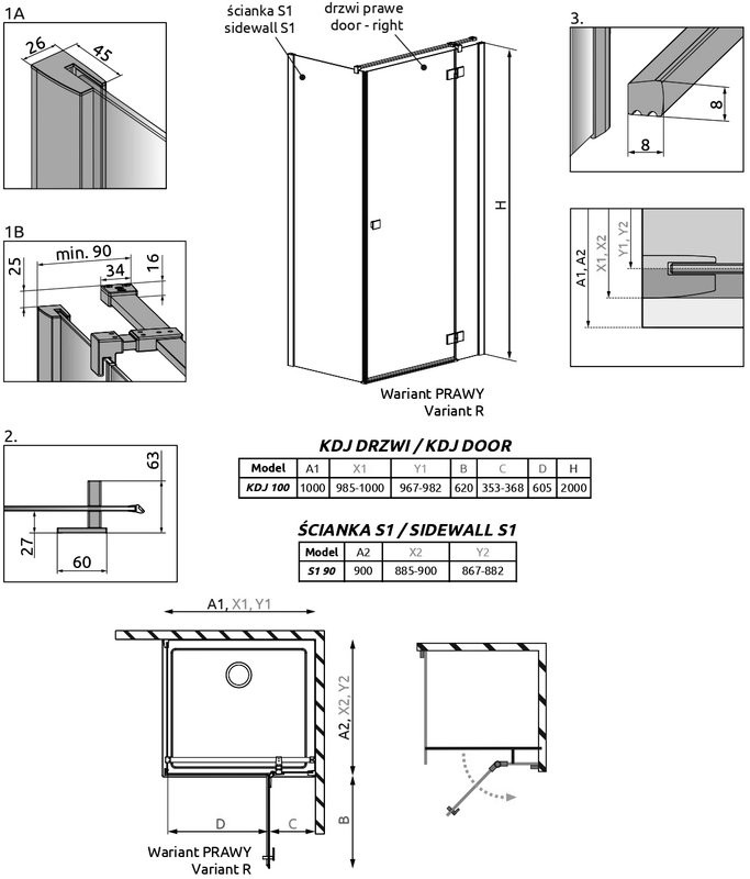 Душевой уголок Radaway Essenza New KDJ 100х90 R