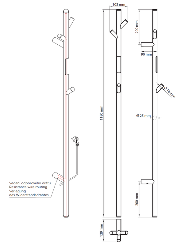 Полотенцесушитель электрический Bemeta 704155015 120x10 см, графит, I-образный