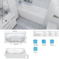 Акриловая ванна 1MarKa Vita Стандарт 2 160x70 см, встраиваемая, белая, с каркасом, со сливом-переливом