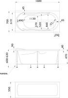 Акриловая ванна 1MarKa Vita Стандарт 2 160x70 см, встраиваемая, белая, с каркасом, со сливом-переливом