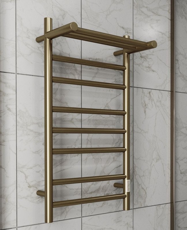 Полотенцесушитель электрический Bauedge Stil Shelf R 40х80, с полкой, антикварная бронза