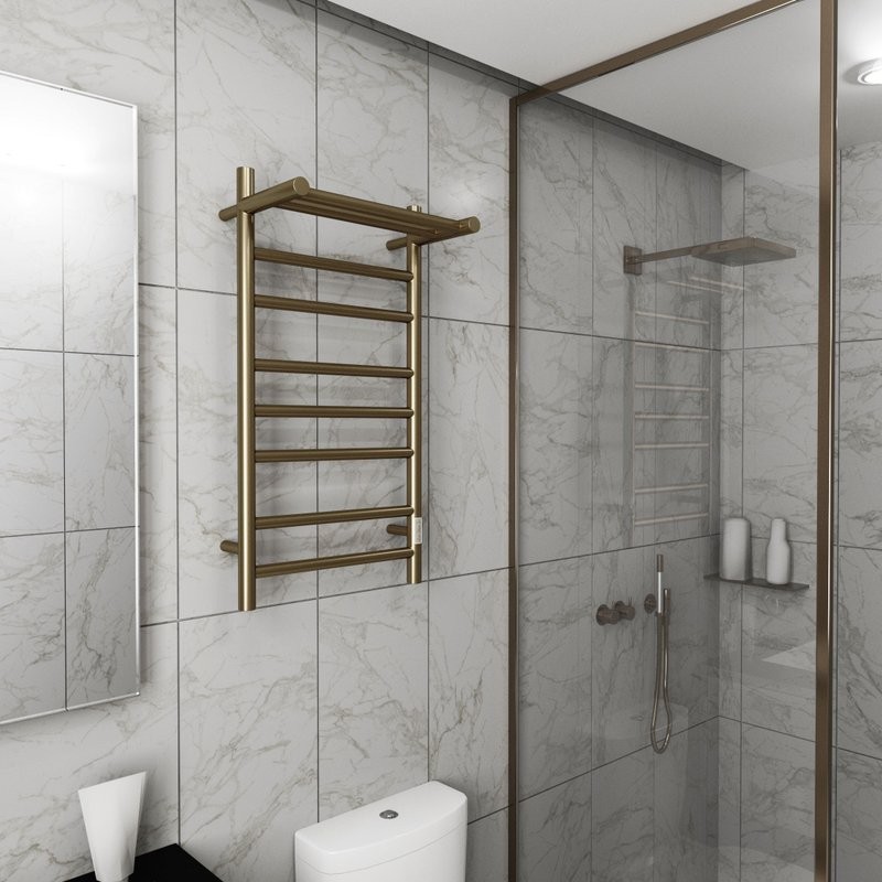 Полотенцесушитель электрический Bauedge Stil Shelf R 40х80, с полкой, антикварная бронза