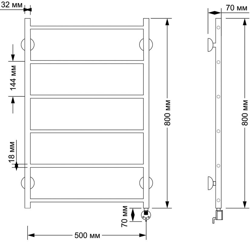 Полотенцесушитель электрический Secado Триада 1 85x55 см, подключение справа, бронза, лесенка, латунь