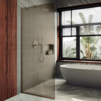 Душевая перегородка Maybahglass MGD-685-2у 119 см, профиль бронза, стекло бронза матовое