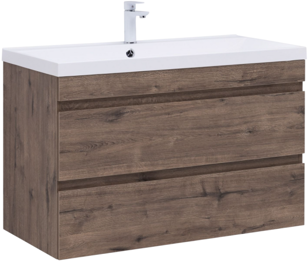 Тумба с раковиной Aquanet Нота new 100 подвесная, дуб веллингтон табак