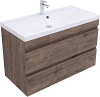 Тумба с раковиной Aquanet Нота new 100 подвесная, дуб веллингтон табак