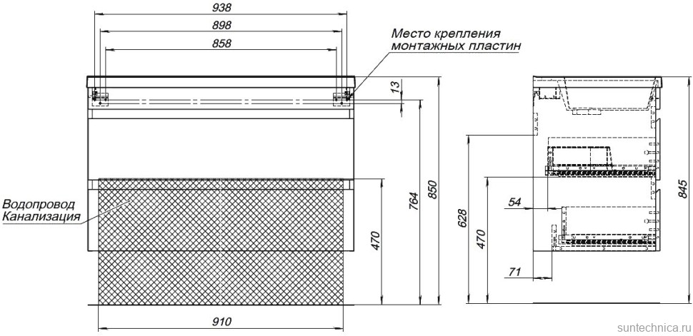 Тумба с раковиной Aquanet Нота new 100 подвесная, дуб веллингтон табак