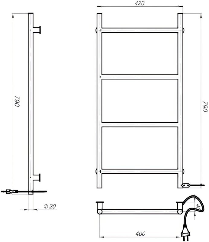 Полотенцесушитель электрический EWRIKA Гера 40x80, белый