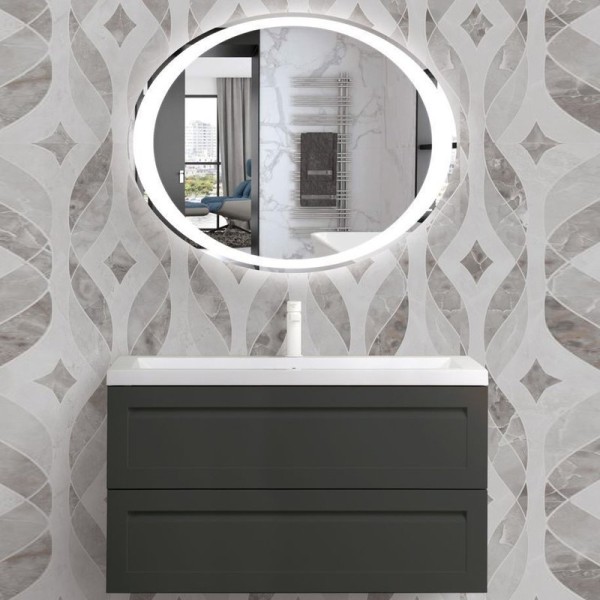 Мебель для ванной комнаты Art&Max Platino 100 подвесная, серая матовая, раковина AM7117-100