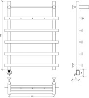 Полотенцесушитель электрический Secado Понтида 1 КСП, L 80x60 см, подключение слева, матовый черный, лесенка, с полкой