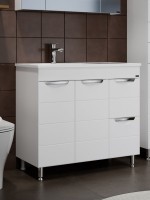Тумба с раковиной СаНта Родос 90 напольная, с ящиками и дверками, глянцевая белая