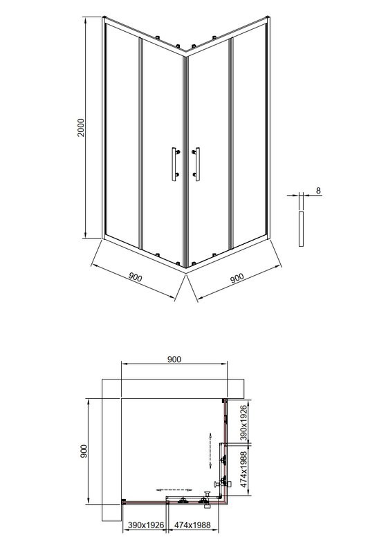 Душевой уголок Timo TKSS-90/03C-8 90x90 см, профиль черный, стекло прозрачное