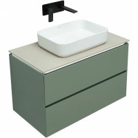 Тумба с раковиной Allen Brau Infinity 85 подвесная, олива матовый, столешница бежевая