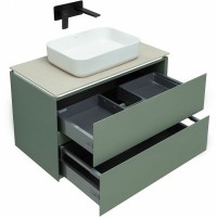 Тумба с раковиной Allen Brau Infinity 85 подвесная, олива матовый, столешница бежевая