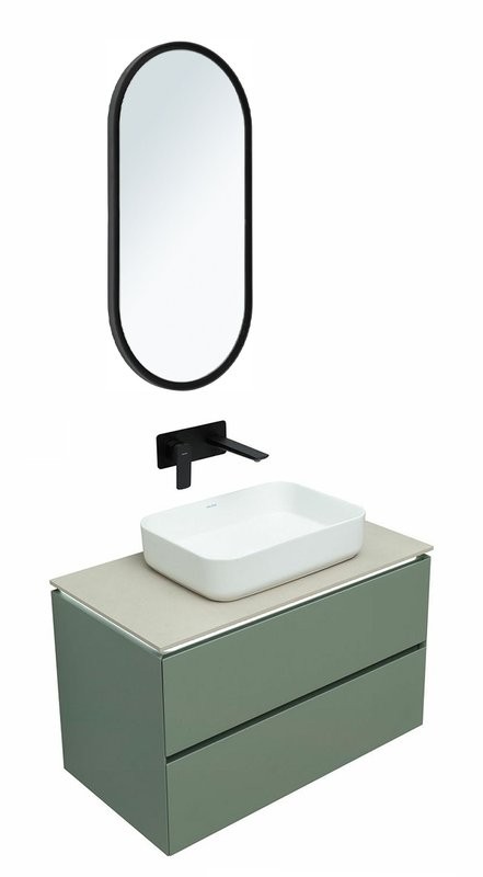 Тумба с раковиной Allen Brau Infinity 85 подвесная, олива матовый, столешница бежевая