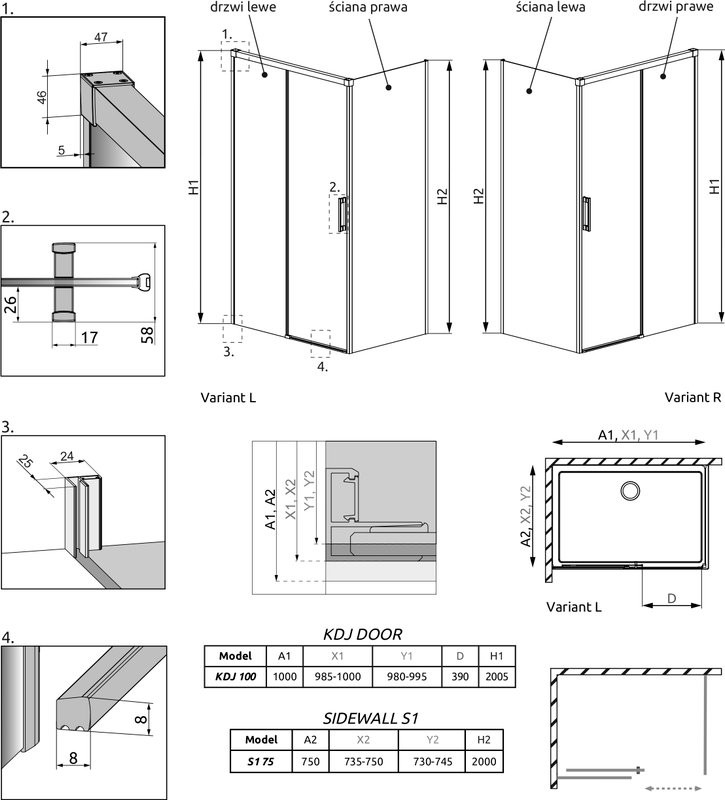 Душевой уголок Radaway Idea Black KDJ 100x75 L