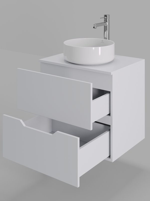 Тумба с раковиной Orange Line 60 подвесная, 2 ящика, матовая белая с раковиной B09-360W