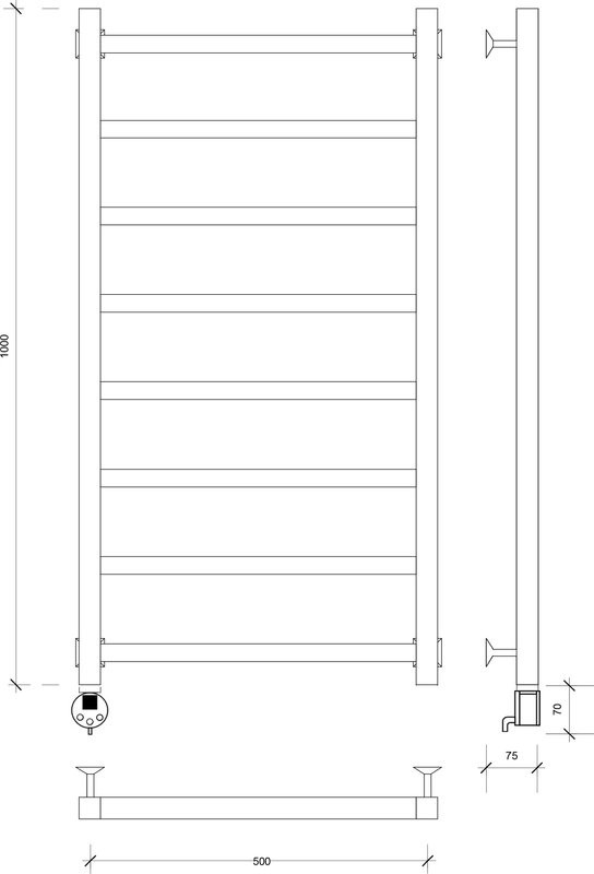 Полотенцесушитель электрический Secado Корсико 1 L 105x55 см, подключение слева, хром, лесенка