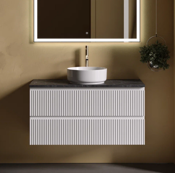 Тумба с раковиной Sancos Snob R 100 см, bianco, столешница черный мрамор, раковина CN5001