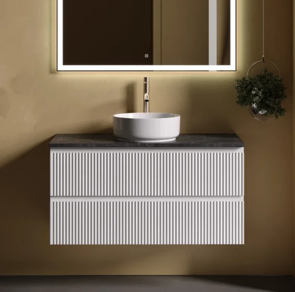 Тумба с раковиной Sancos Snob R 100 см, bianco, столешница черный мрамор, раковина CN5001