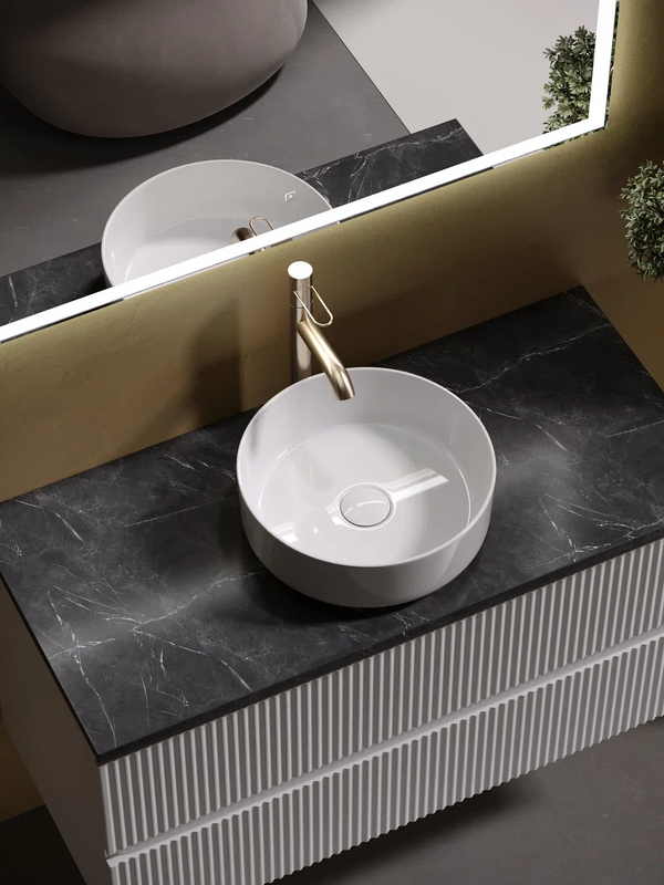 Тумба с раковиной Sancos Snob R 100 см, bianco, столешница черный мрамор, раковина CN5001